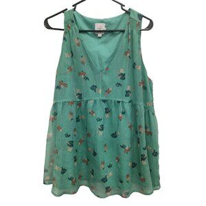 The Nines By Hatch Womens Babydoll Top Medium Maternity Green Floral Sleeveless